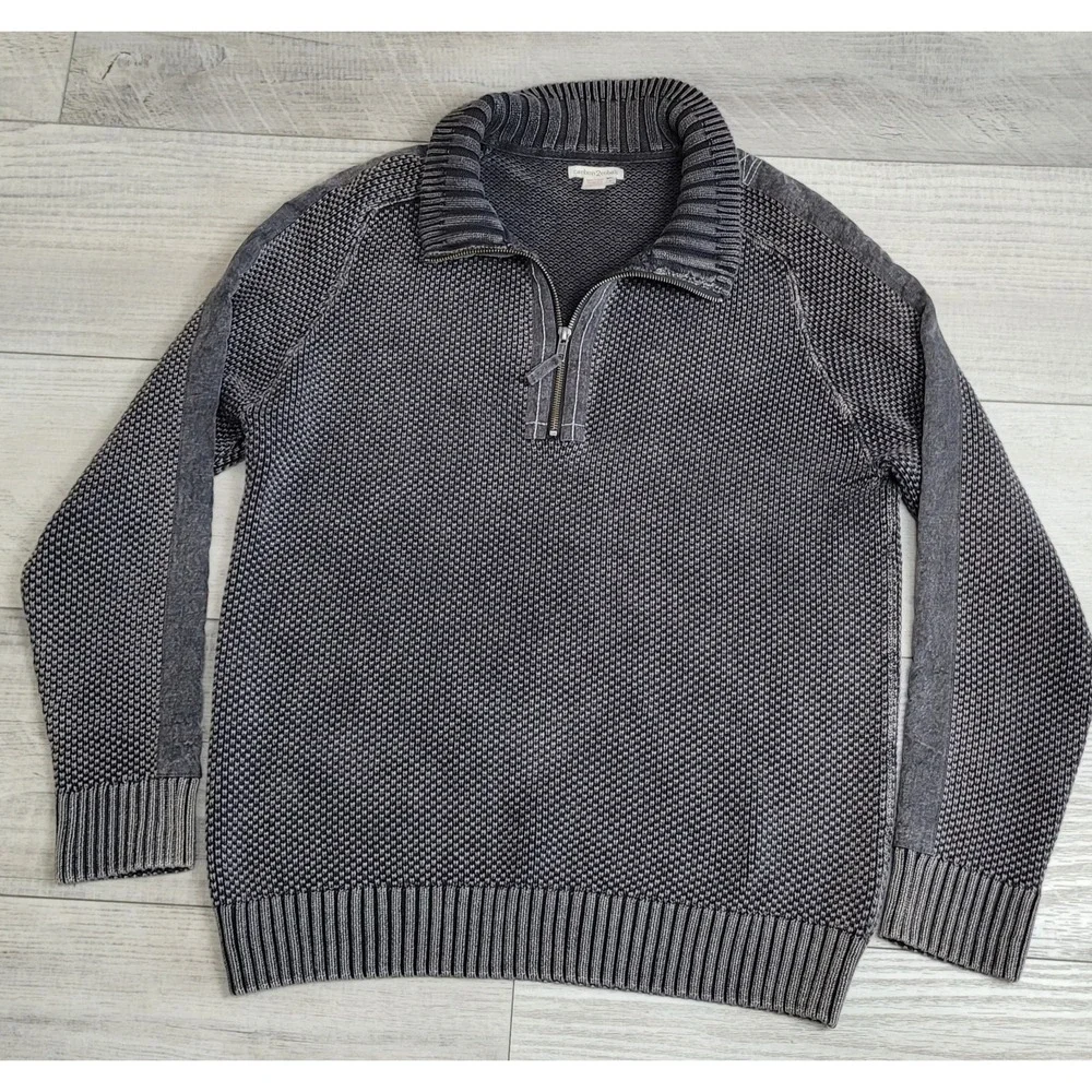 🧥 Carbon 2 Cobalt 1/4 Zip Sweater Men L Gray Hi‑Def Birdseye Heavyweight Preppy